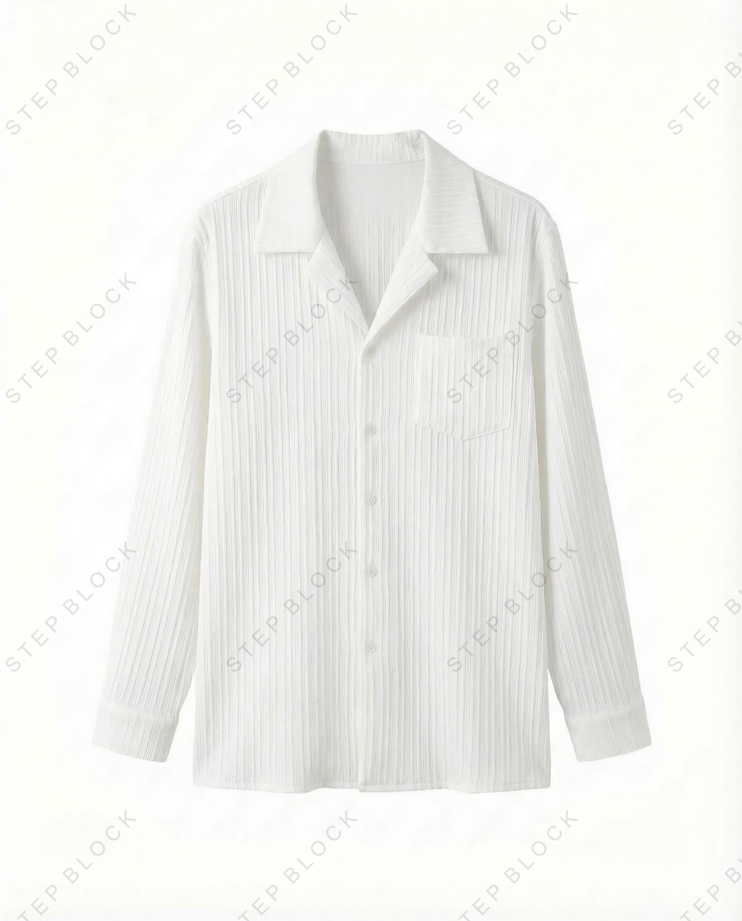STEP BLOCK MT526 Crinkle Texture Camp Collar Long-Sleeve Shirt