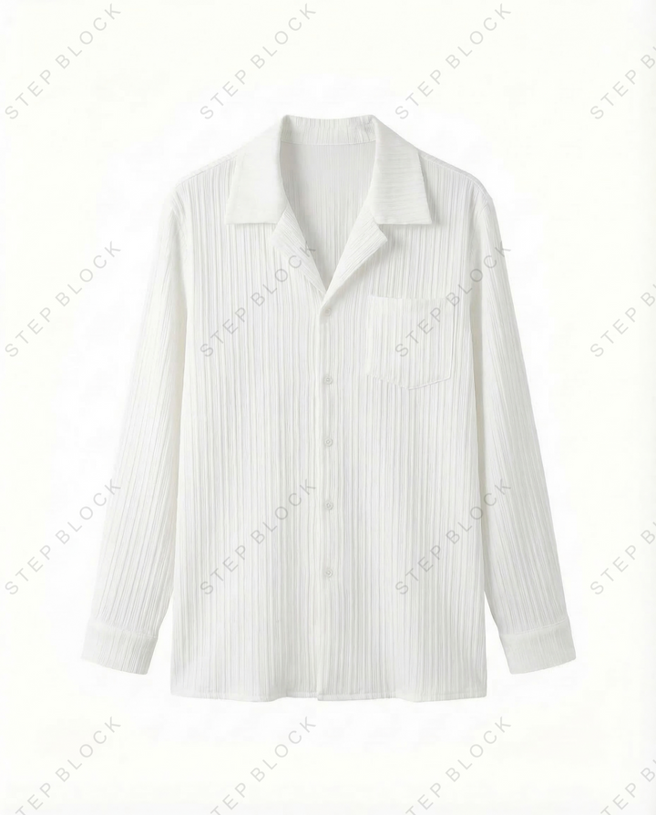 STEP BLOCK MT526 Crinkle Texture Camp Collar Long-Sleeve Shirt