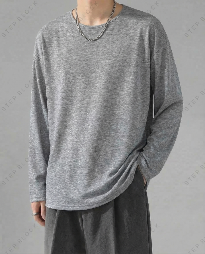 STEP BLOCK MT527 Washed Crew Neck Long-Sleeve T-Shirt