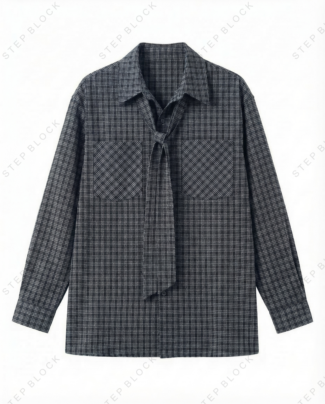 STEP BLOCK MT529 Checkerboard Pattern Neck Tie Shirt