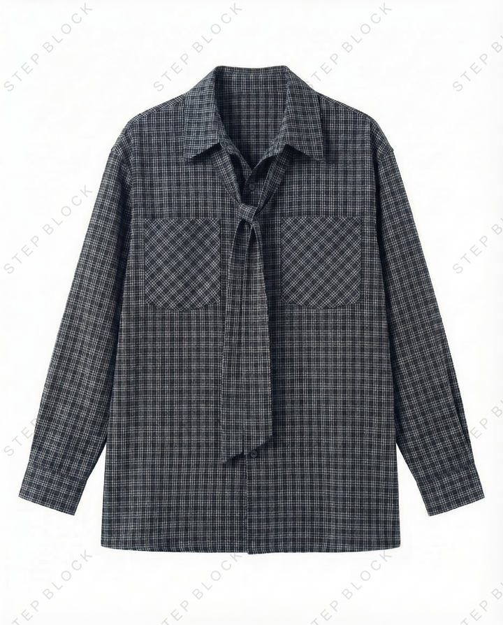 STEP BLOCK MT529 Checkerboard Pattern Neck Tie Shirt