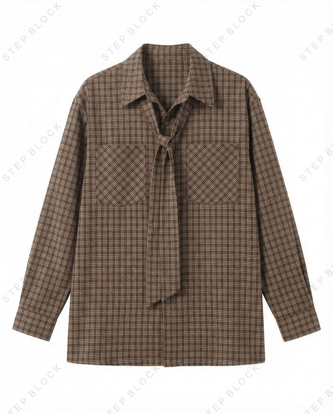 STEP BLOCK MT529 Checkerboard Pattern Neck Tie Shirt