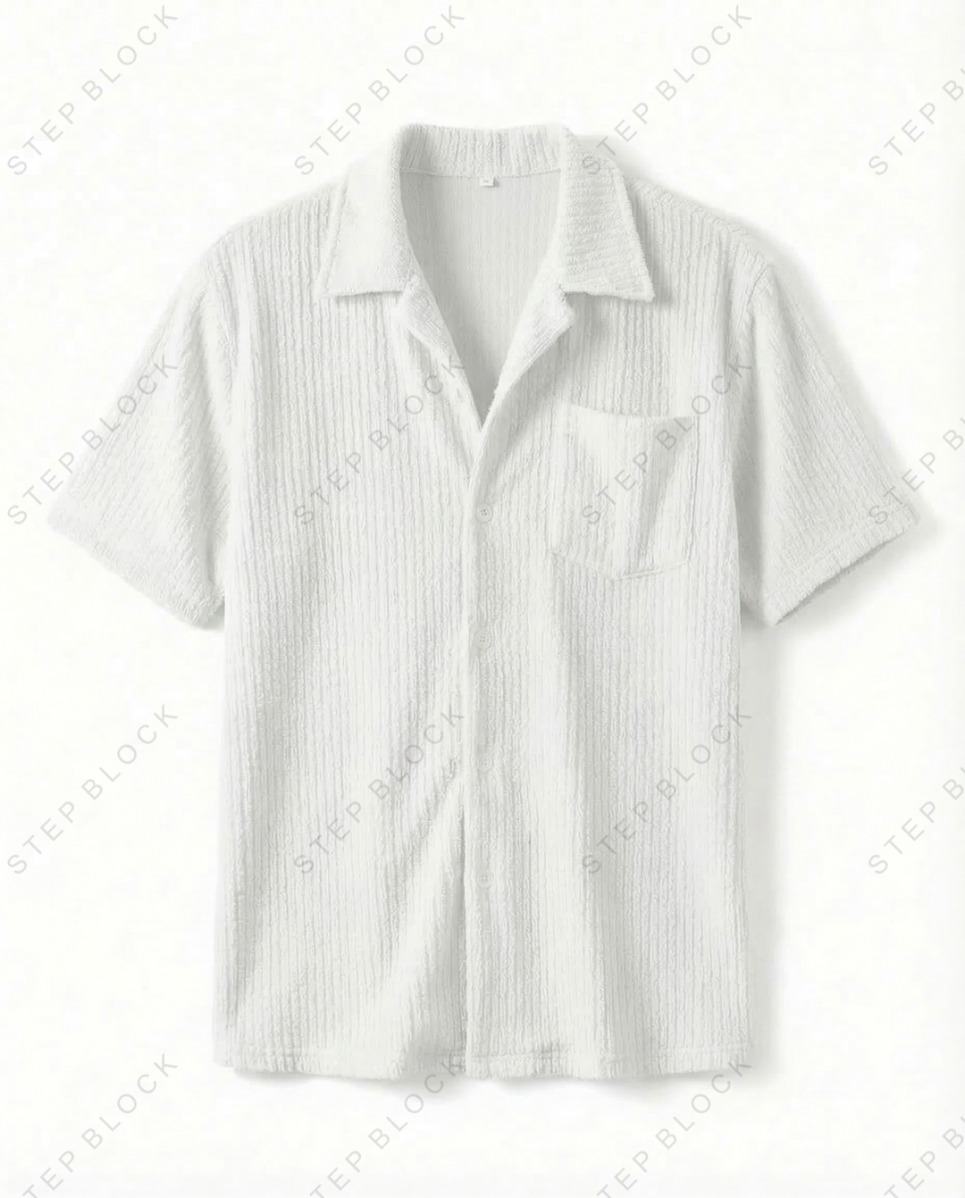 STEP BLOCK MT533 Crinkle Texture Camp Collar Short-Sleeve Shirt