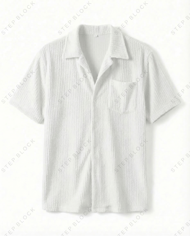 STEP BLOCK MT533 Crinkle Texture Camp Collar Short-Sleeve Shirt