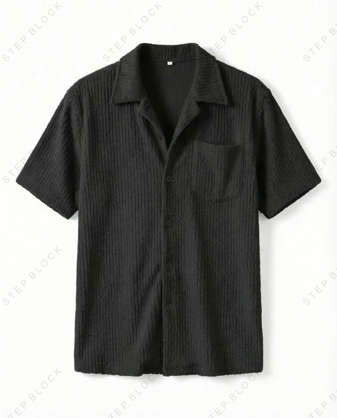STEP BLOCK MT533 Crinkle Texture Camp Collar Short-Sleeve Shirt