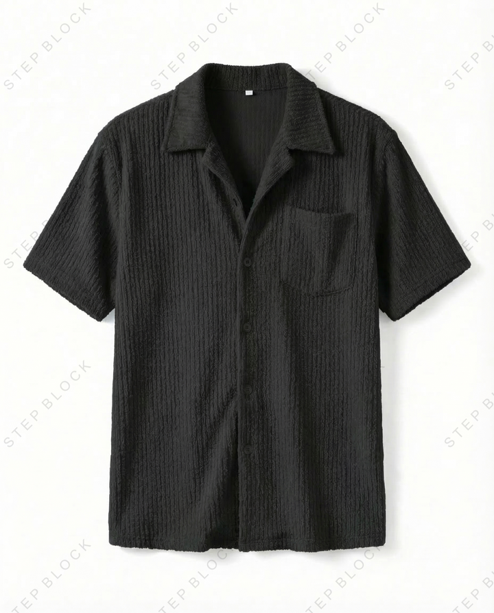 STEP BLOCK MT533 Crinkle Texture Camp Collar Short-Sleeve Shirt