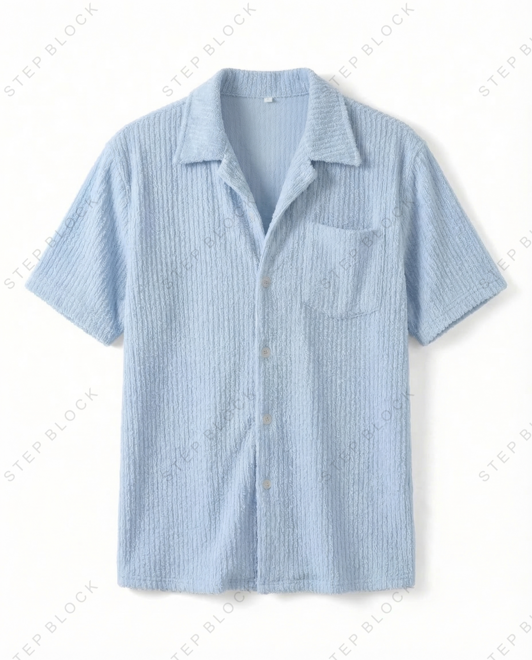 STEP BLOCK MT533 Crinkle Texture Camp Collar Short-Sleeve Shirt