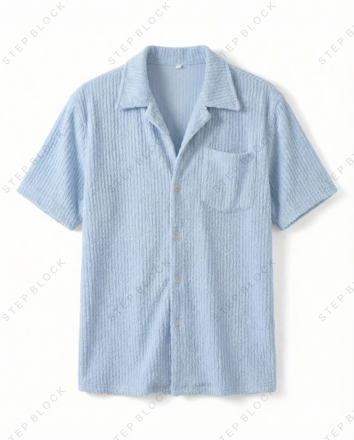 STEP BLOCK MT533 Crinkle Texture Camp Collar Short-Sleeve Shirt