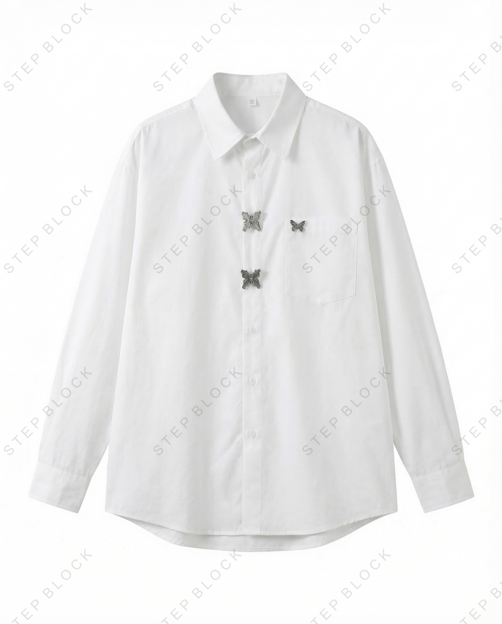 STEP BLOCK MT534 Butterfly Detail Loose-Fit Long-Sleeve Shirt