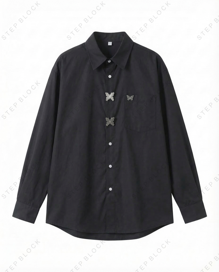 STEP BLOCK MT534 Butterfly Detail Loose-Fit Long-Sleeve Shirt