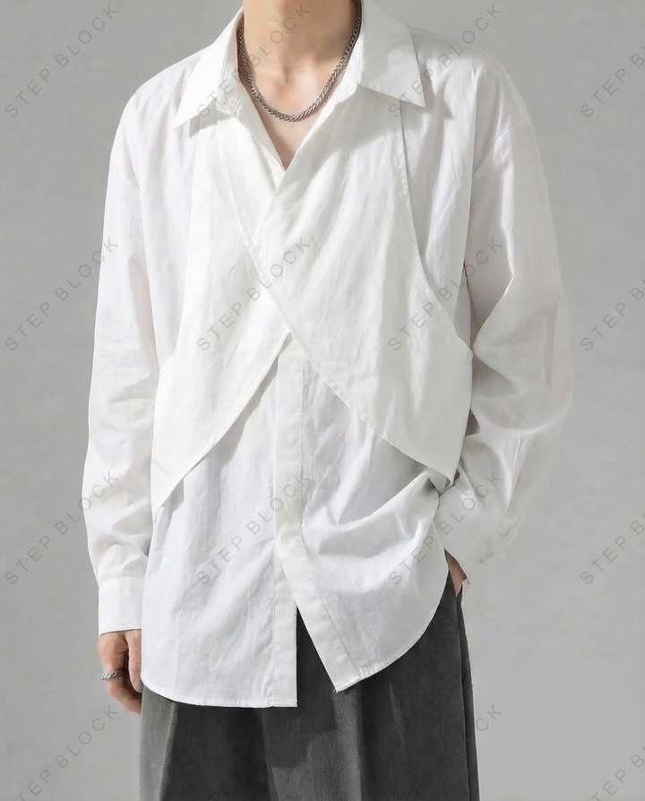STEP BLOCK MT536 Asymmetric Wrap-Front Layered Shirt