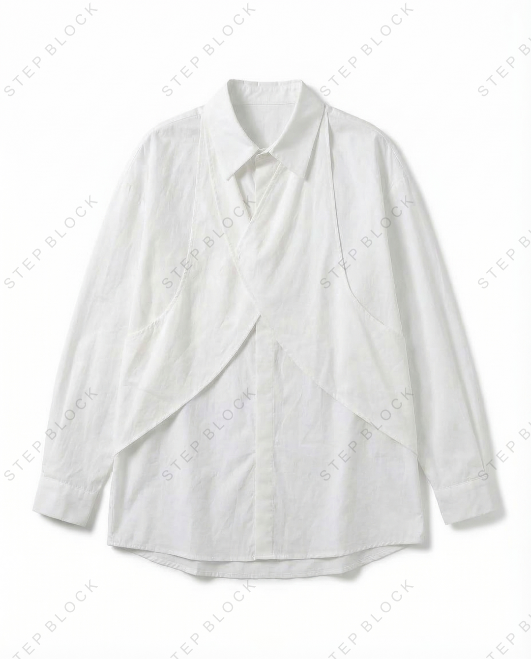 STEP BLOCK MT536 Asymmetric Wrap-Front Layered Shirt