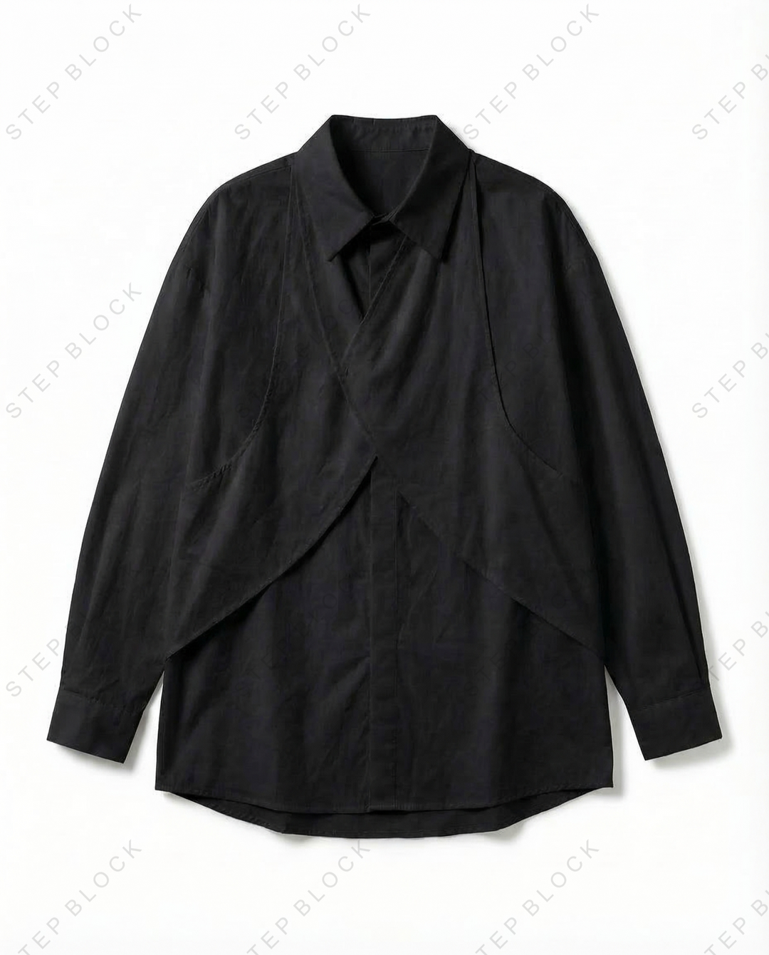 STEP BLOCK MT536 Asymmetric Wrap-Front Layered Shirt