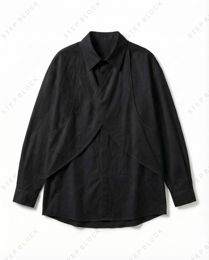 STEP BLOCK MT536 Asymmetric Wrap-Front Layered Shirt