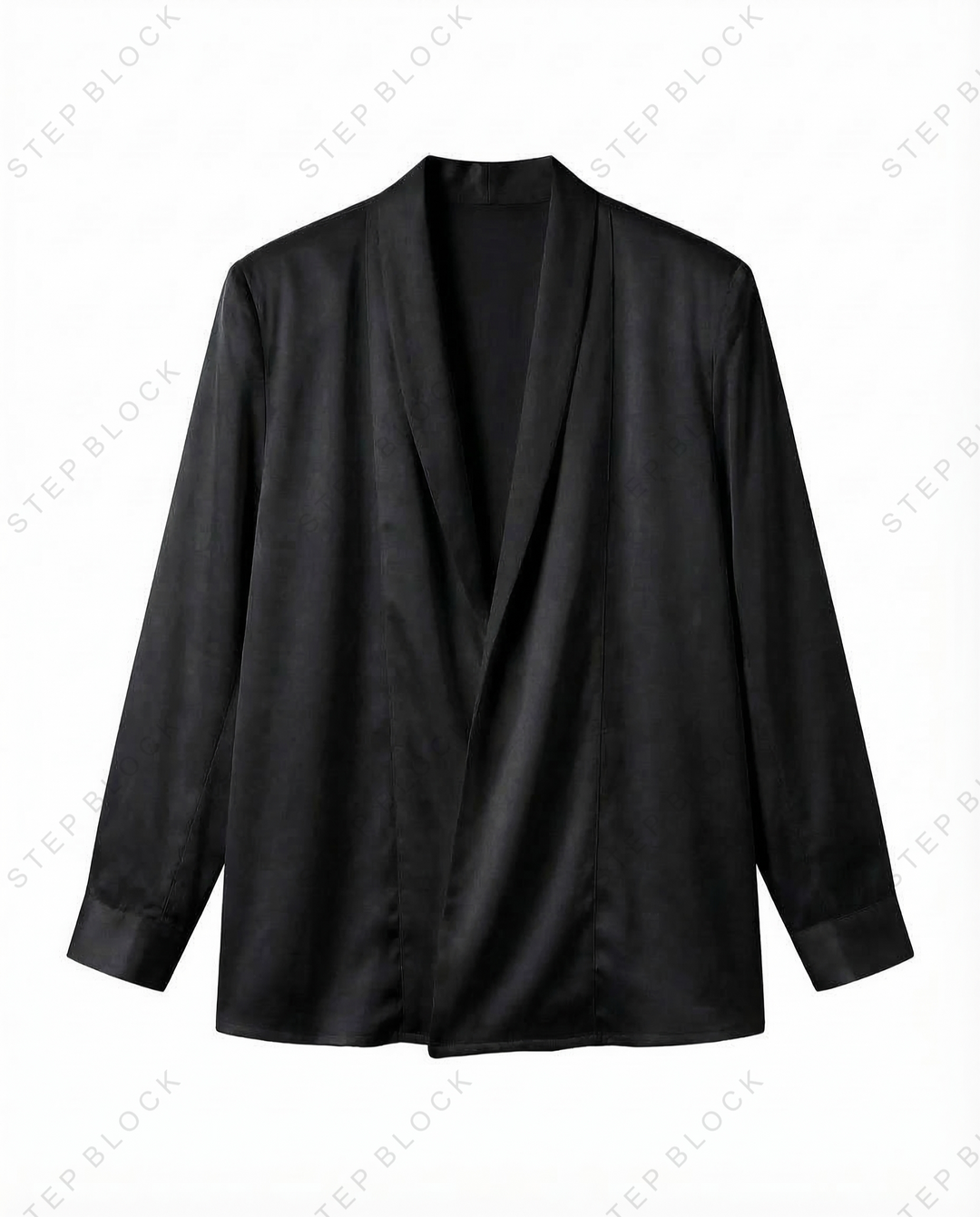 STEP BLOCK MT537 Deep V-Neck Satin Long-Sleeve Shirt