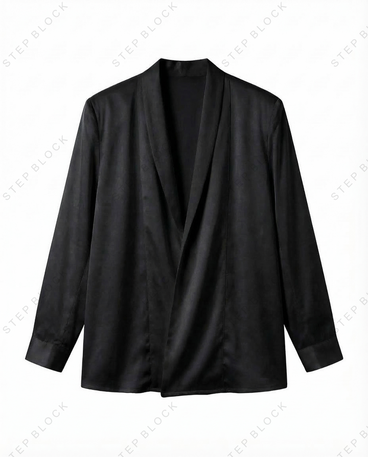 STEP BLOCK MT537 Deep V-Neck Satin Long-Sleeve Shirt