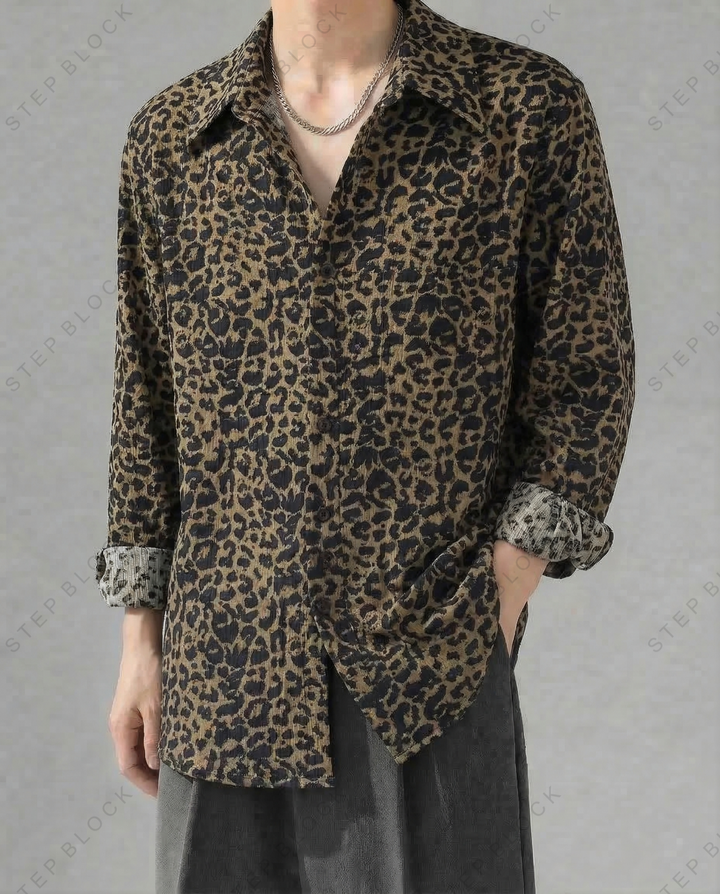 STEP BLOCK MT540 Leopard Print Long-Sleeve Shirt