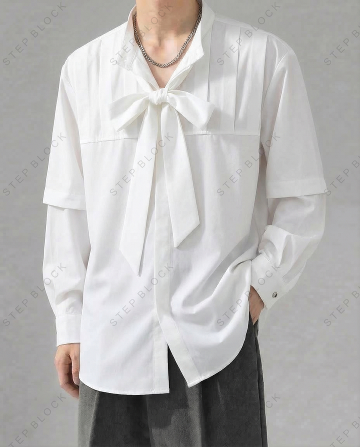 STEP BLOCK MT541 Bow Tie Detail Layered Shirt