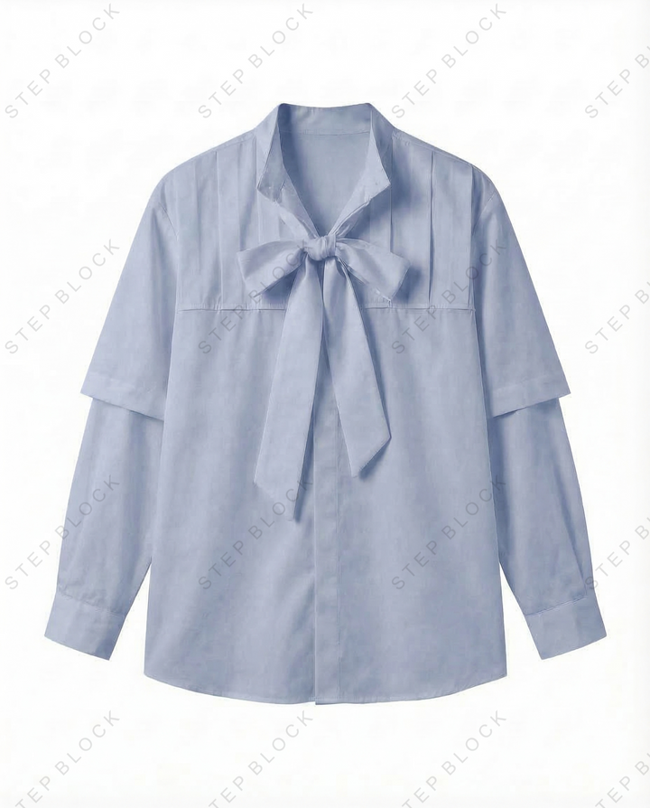 STEP BLOCK MT541 Bow Tie Detail Layered Shirt