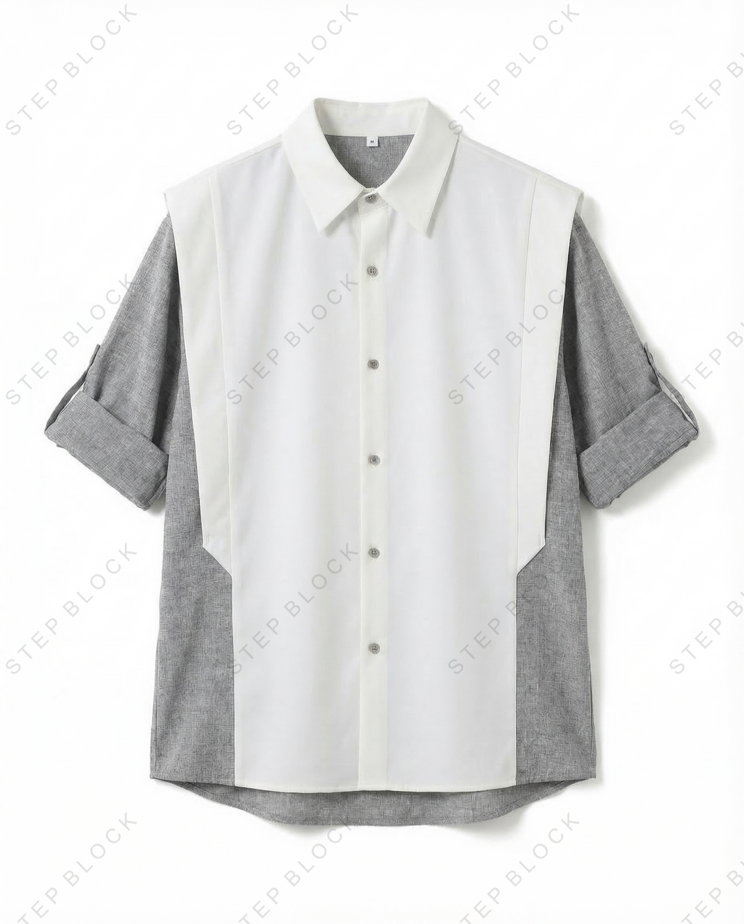 STEP BLOCK MT542 Color Block Patchwork Short-Sleeve Shirt