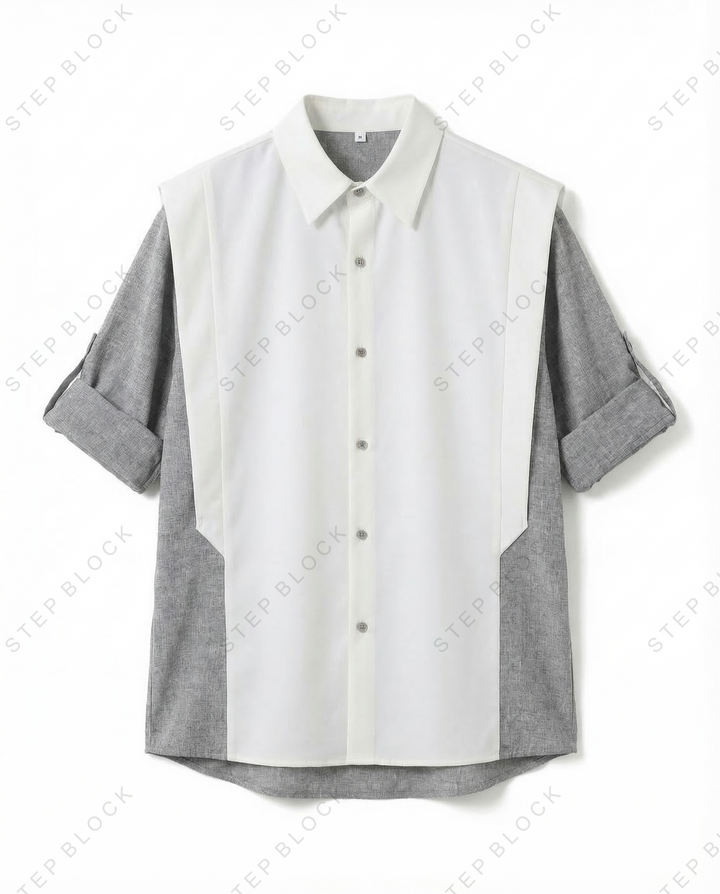 STEP BLOCK MT542 Color Block Patchwork Short-Sleeve Shirt