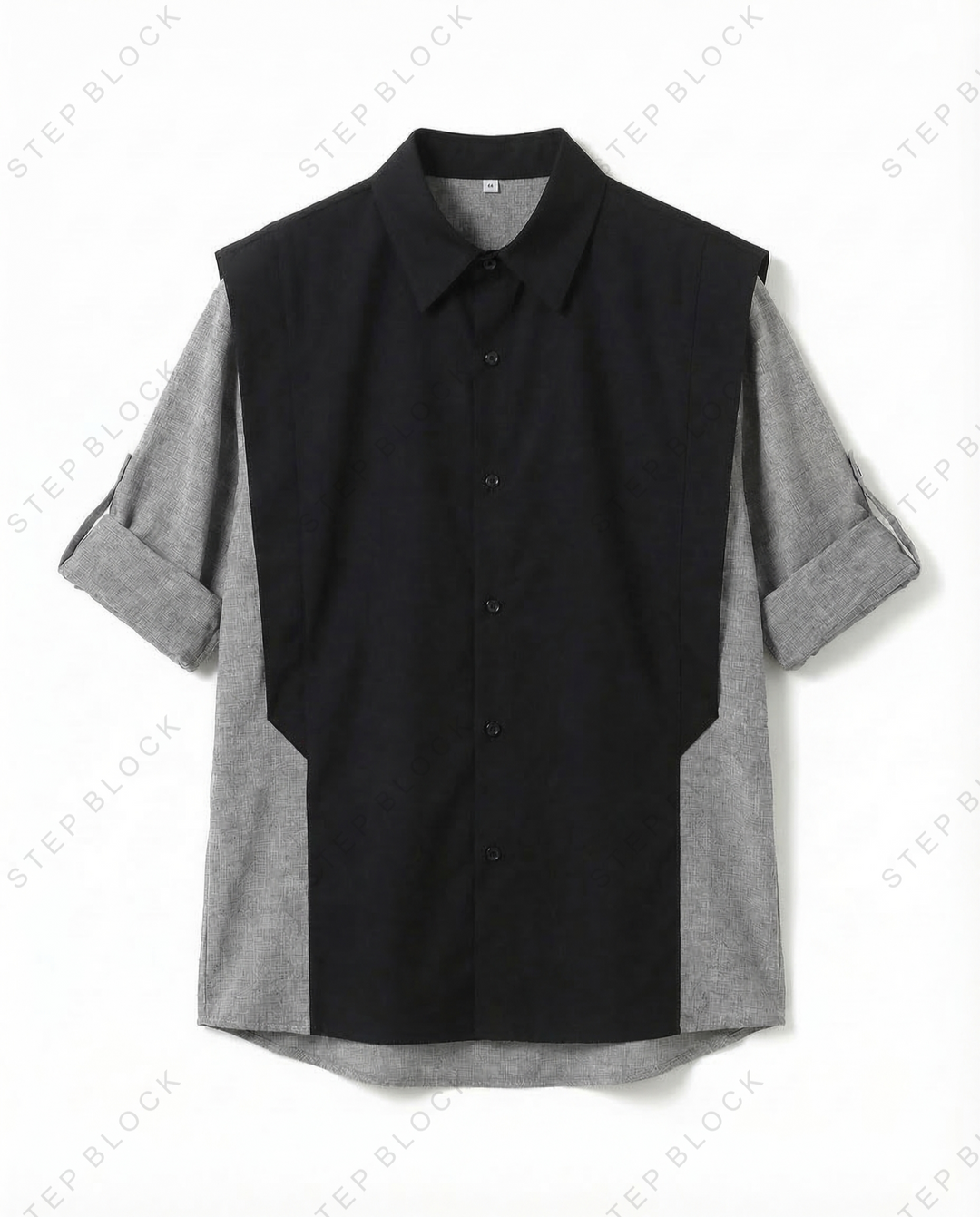 STEP BLOCK MT542 Color Block Patchwork Short-Sleeve Shirt
