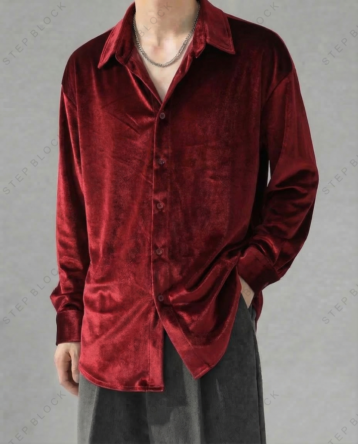 STEP BLOCK MT543 Velvet Button-Up Shirt