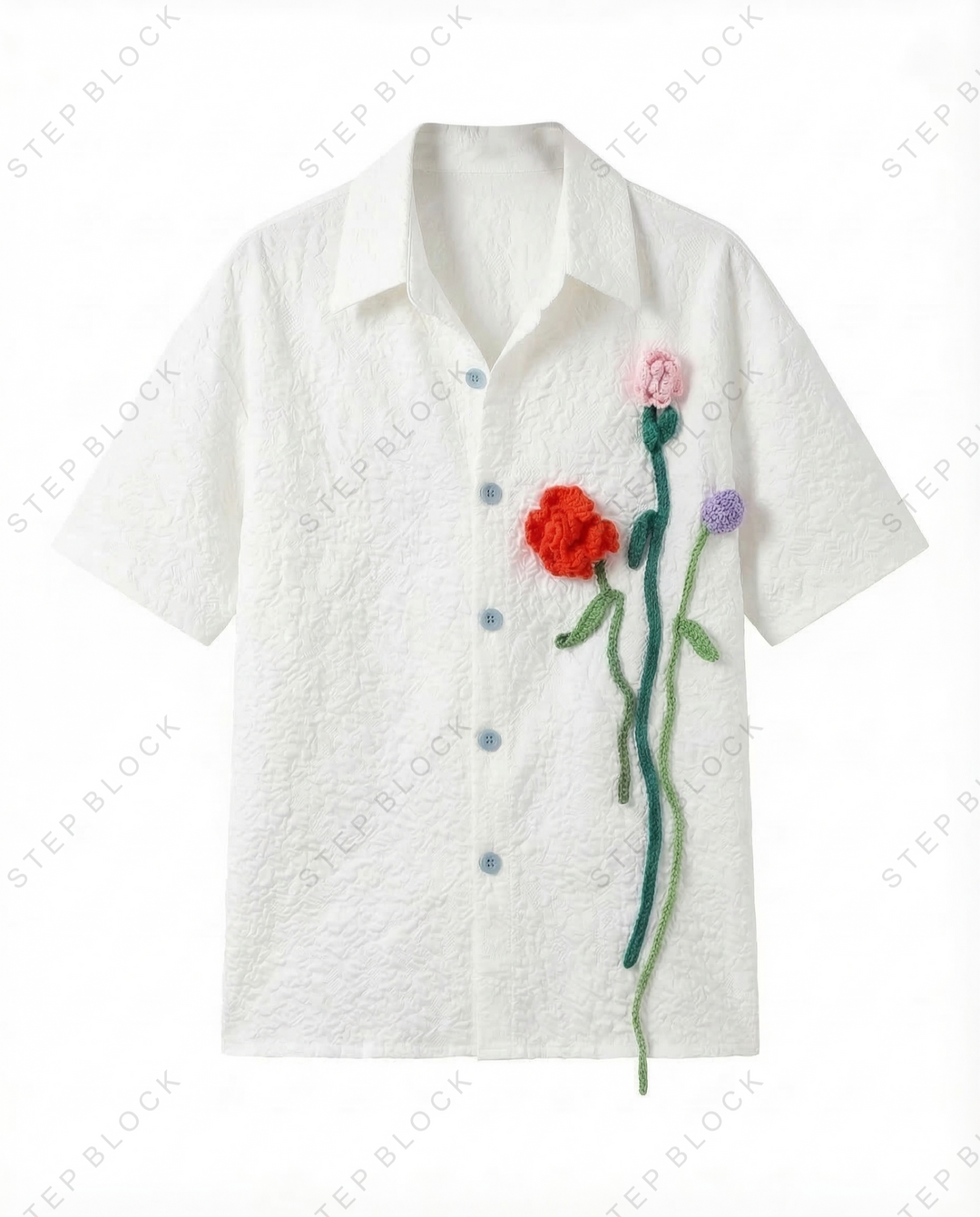 STEP BLOCK MT545 Floral Appliqué Short-Sleeve Shirt