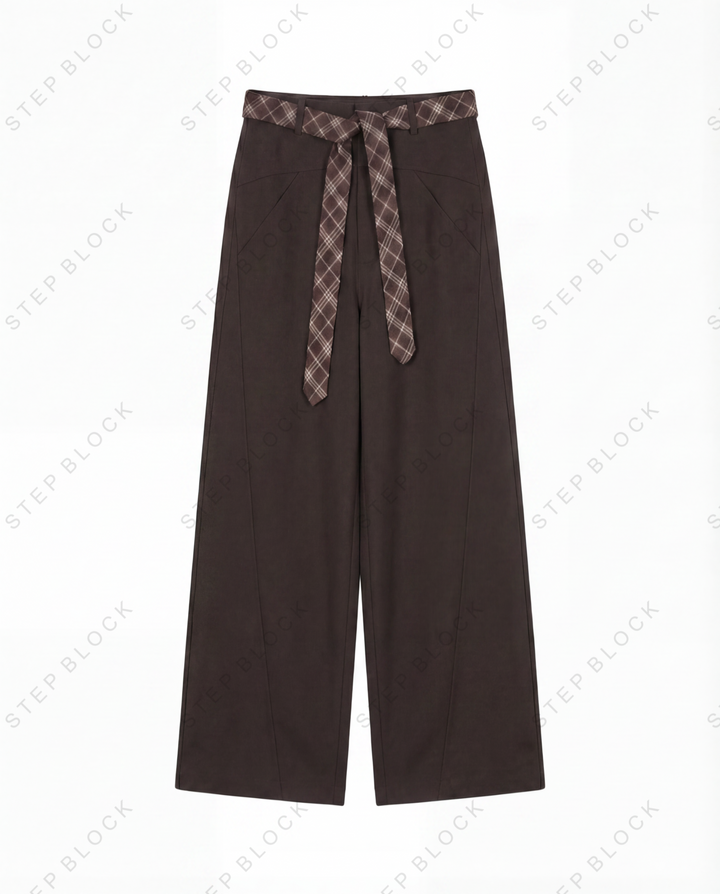 STEP BLOCK MT037 minimalist wide-leg drape casual pants with patterned belt