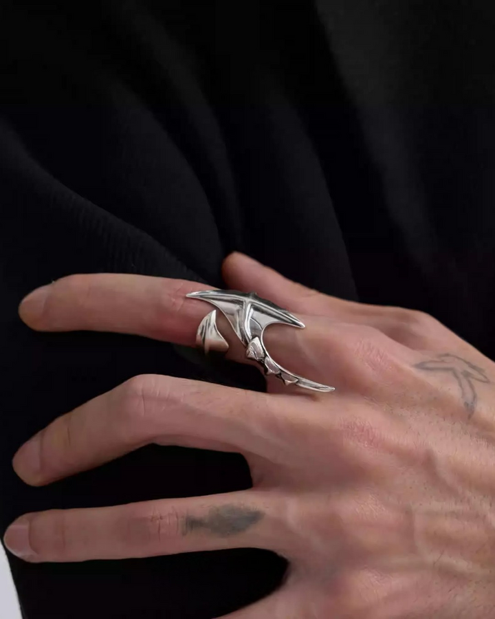 Close-up detail of Gothic Statement Silver Plated Ring
