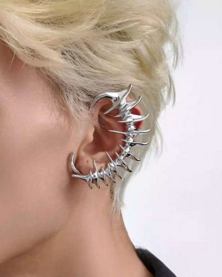 Front detail of Gothic Spiked and Minimalist Ear Cuff Set