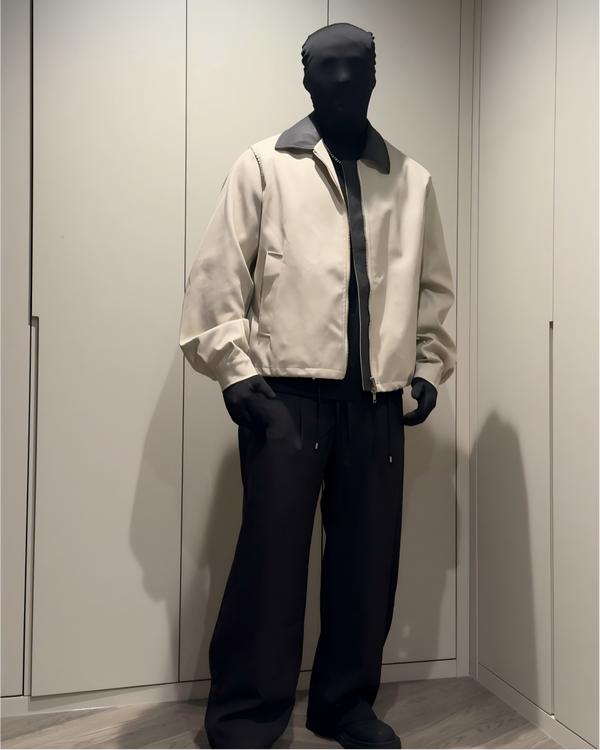 STEP BLOCK ST016 Contrast Collar Harrington Style Zip-Up Jacket