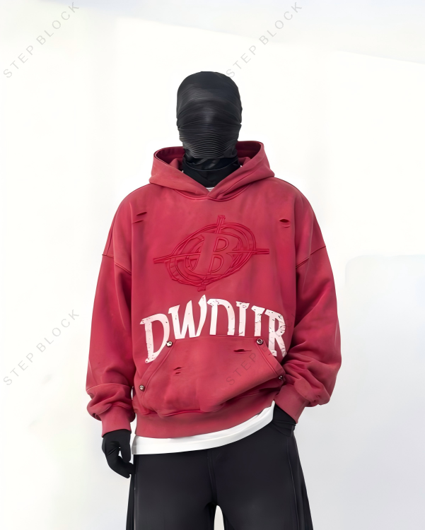 STEP BLOCK ST1011 Graphic Print Distressed Hoodie