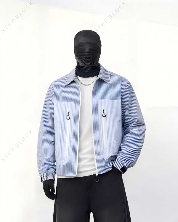 STEP BLOCK ST1009 Striped Zip-Up Overshirt