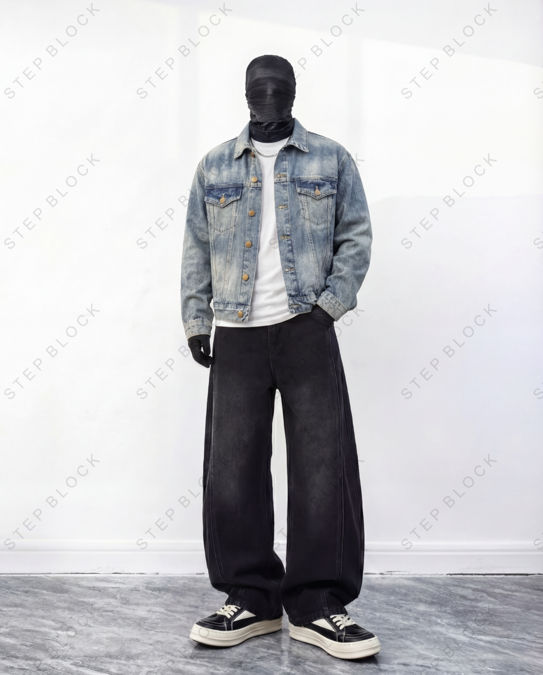 STEP BLOCK ST1005 Vintage Washed Denim Jacket