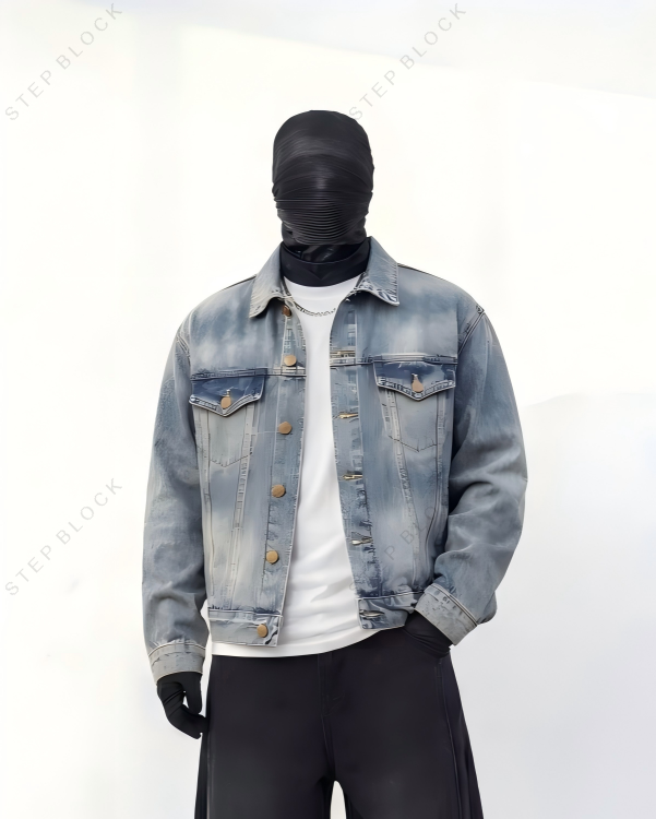STEP BLOCK ST1005 Vintage Washed Denim Jacket