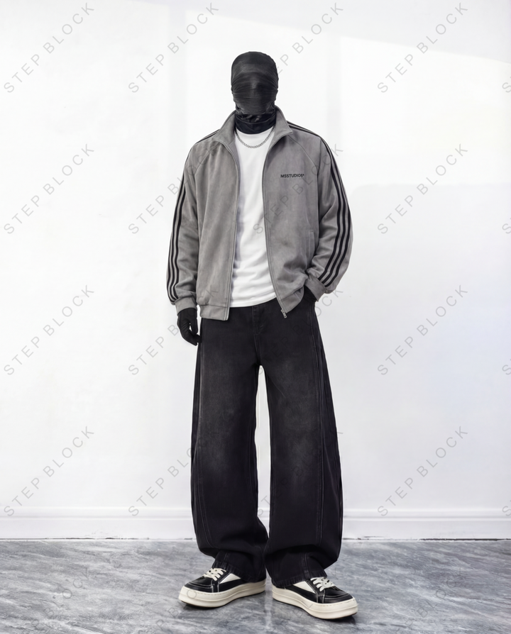 STEP BLOCK ST1004 Striped Sleeve Track Jacket