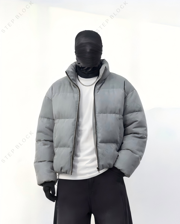 STEP BLOCK ST1002 minimalist gray puffer jacket, men&