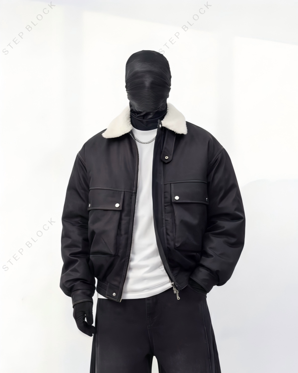 STEP BLOCK ST062 fleece collar sherpa flight bomber jacket