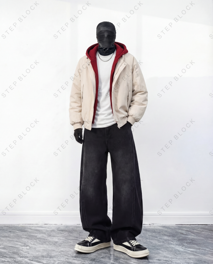STEP BLOCK ST1022 heavyweight contrast hooded bomber jacket
