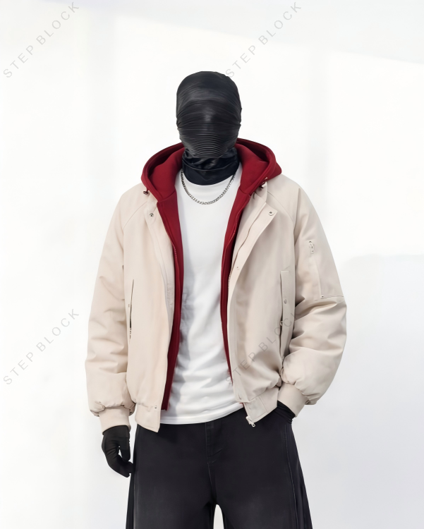 STEP BLOCK ST1022 heavyweight contrast hooded bomber jacket