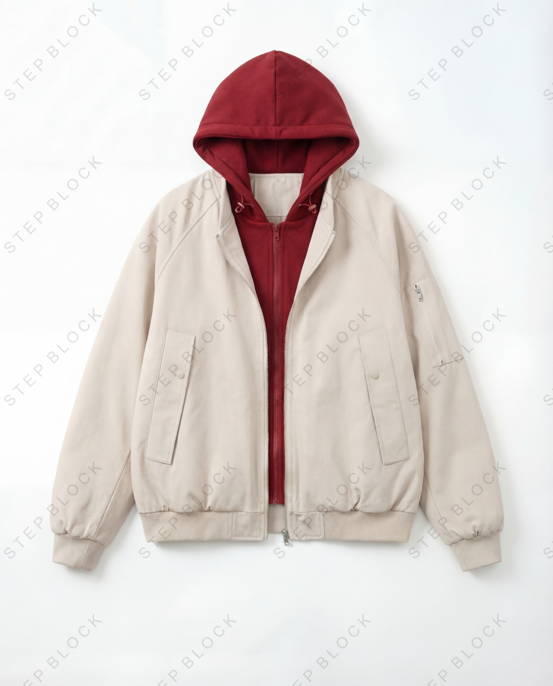 STEP BLOCK ST1022 heavyweight contrast hooded bomber jacket