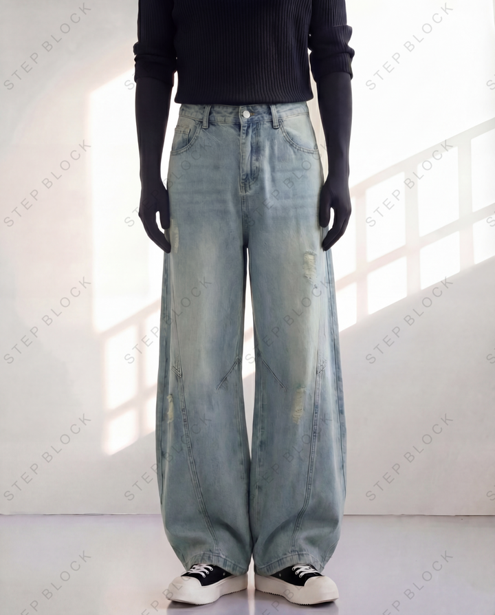 STEP BLOCK MT055 vintage washed distressed baggy jeans