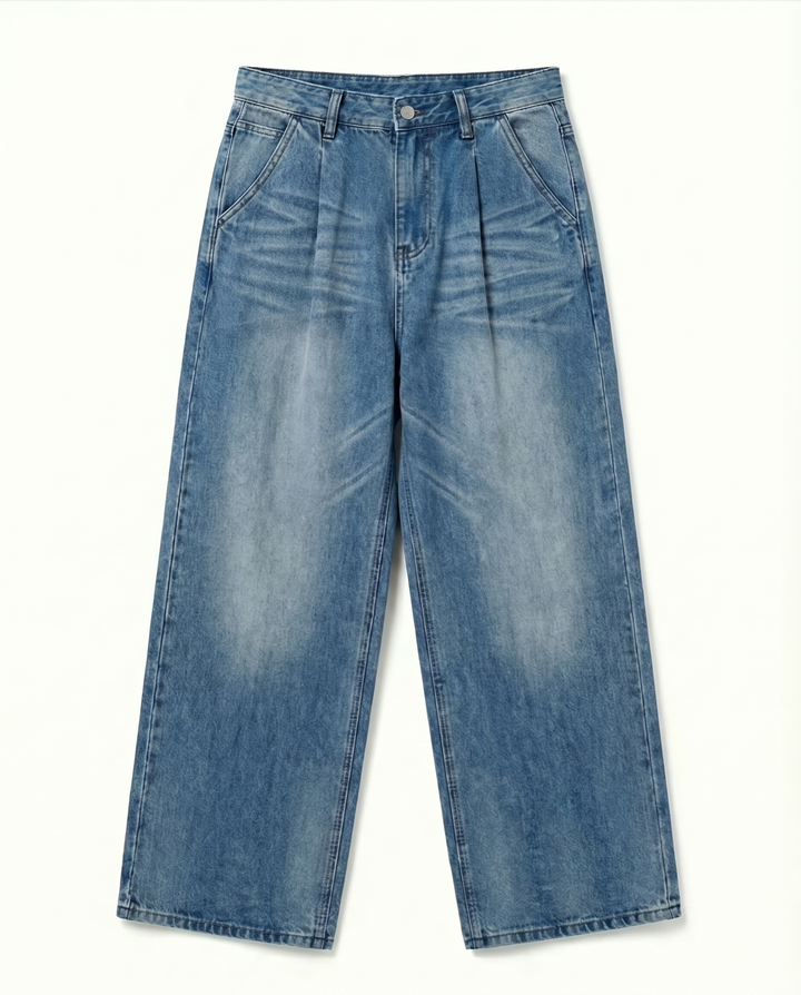 STEP BLOCK MT036 vintage washed grey and light blue baggy jeans