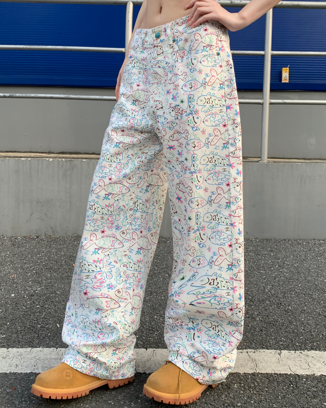STEP BLOCK MT071 Floral Pattern Wide Leg Baggy Jeans - Streetwear