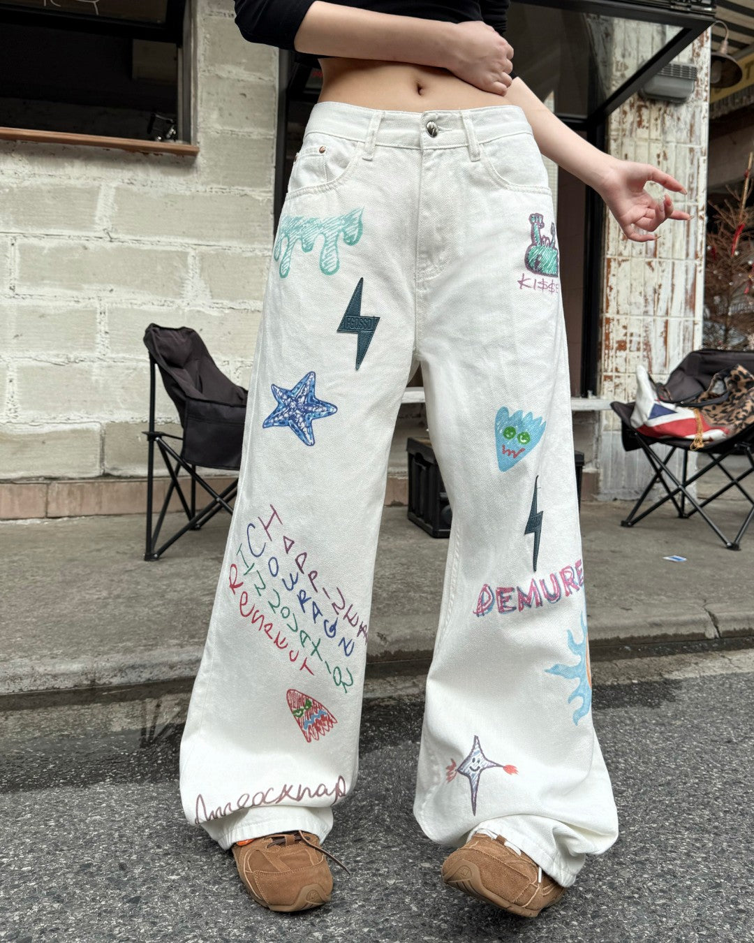 STEP BLOCK MT078 Graffiti Patchwork Baggy Jeans - Aesthetic Streetwear