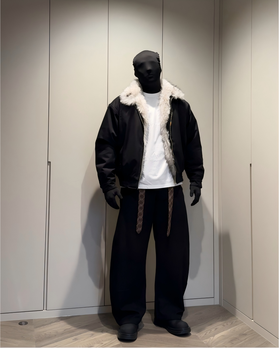 STEP BLOCK ST028 Shearling Collar Water-Resistant Bomber Jacket