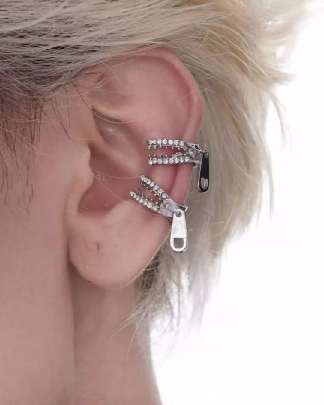 Close-up detail of Gothic Spiked and Minimalist Ear Cuff Set