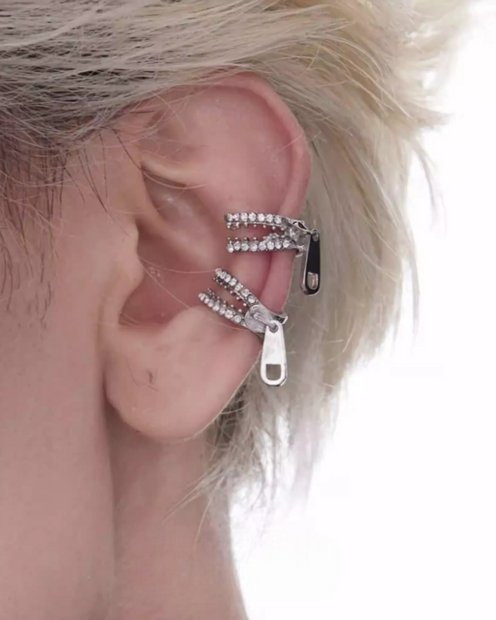 Close-up detail of Gothic Spiked and Minimalist Ear Cuff Set
