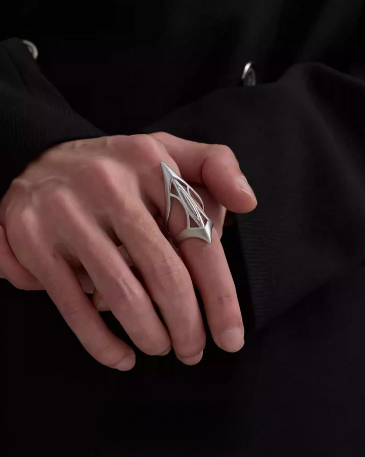 Lifestyle styling view of Gothic Statement Silver Plated Ring